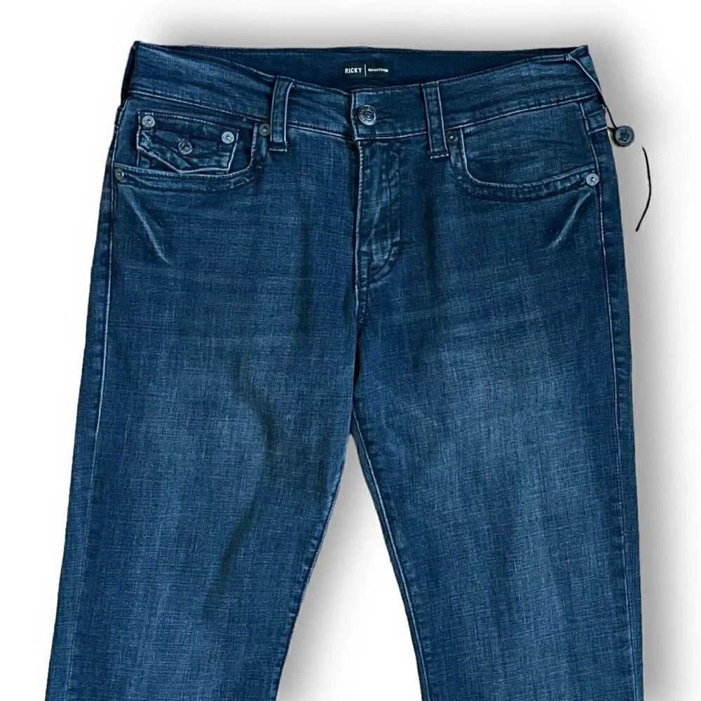 True Religion Mens Black Ricky Relaxed Fit Straight Leg Jeans Sz 32 Flap Pocket